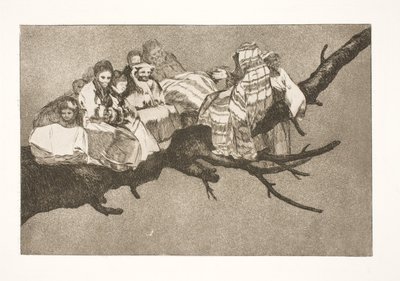 Naurettavaa hulluutta (oksien välissä käveleminen / hatun läpi puhuminen) tekijältä Francisco de Goya
