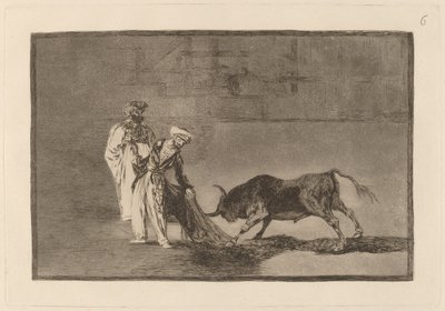 Los Moros hacen otro capeo en plaza con su albornoz (maurit leikkivät eri tavalla kehässä ja kutsuvat härkää palavillaan) tekijältä Francisco de Goya
