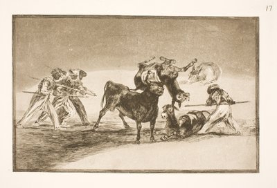 Maurit käyttävät aaseja esteenä puolustaakseen itseään härkää vastaan, jonka sarvet on varustettu luoteilla tekijältä Francisco de Goya