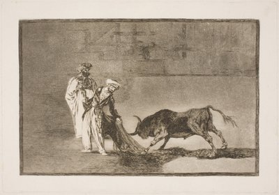 Areenalla olevat maurit tekevät kaikkensa houkutellakseen härän burnuksensa avulla tekijältä Francisco de Goya