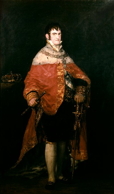 Espanjan kuninkaan Ferdinand VII:n (1784-1833) muotokuva kuninkaallisen viittansa kanssa tekijältä Francisco de Goya