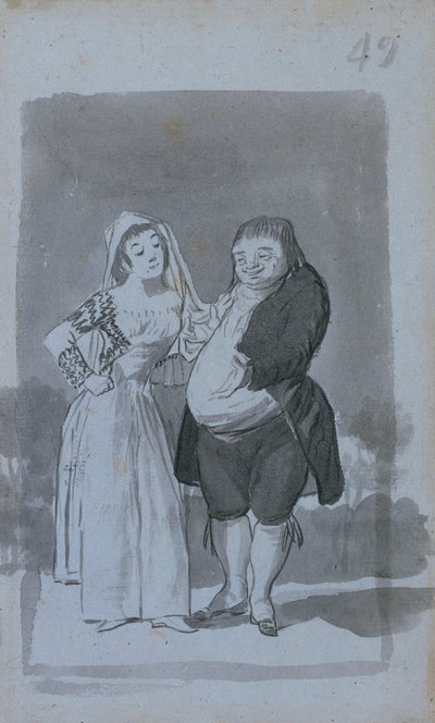 Prostituoitu etsii lihavaa, ruma mies recto, 1796-97. tekijältä Francisco de Goya