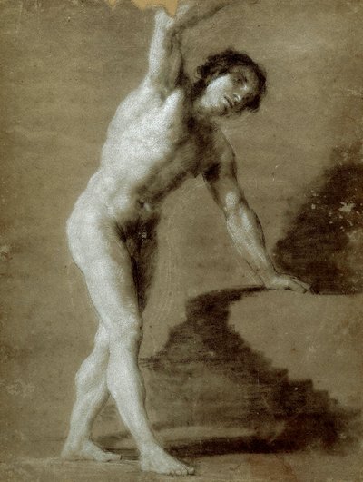 Piirustuskoulu, n. 1790 (hiilipiirros harmaalle paperille) tekijältä Francisco de Goya