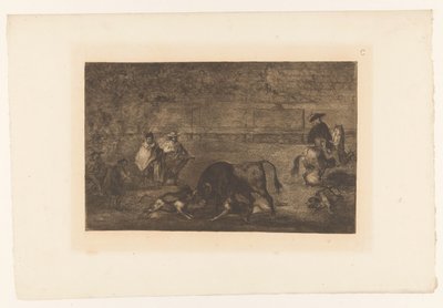 Koirien hyökkäämä härkä Les chiens lâchés sur le taureau Härkätaistelut (sarjan nimi) La Taureaumachie (sarjan nimi) La Tauromaquia (sarjan nimi) tekijältä Francisco de Goya