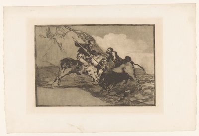 Stierenjacht te paard Kuinka muinaiset espanjalaiset metsästivät härkää hevosen selässä pelloilla Stierengevechten (sarjan nimi) La Taureamachie (sarjan nimi) Härkätaistelut (sarjan nimi) tekijältä Francisco de Goya