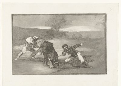 Härän metsästys jalan Otro modo de cazar á pie Härkätaistelut (sarjan nimi) La Tauromaquia (sarjan nimi) tekijältä Francisco de Goya