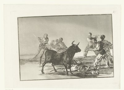 Stierenvechten rondon stierissä Huijaaminen keihäillä. puolikuut, banderillat ja muut aseet Stierenvechten (sarjan nimi) Härkätaistelut (sarjan nimi) tekijältä Francisco de Goya