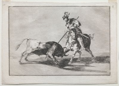 Cid Campeador Spearing toista härkää, 1815-1816. tekijältä Francisco de Goya