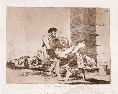 Sodan katastrofit : Hautausmaalla (kaiverrus valmistelevan piirustuksen jälkeen tekijältä Francisco de Goya