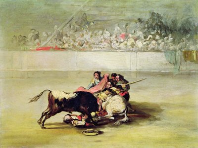 Picadorin putoaminen hevosen selästä härän alla tekijältä Francisco de Goya
