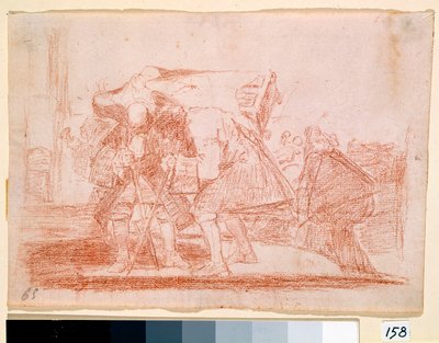 War Destres: "" Tämä ei ole vähempää"" Antiklerikaalinen printti pyhien ikonien kulttiin. Francisco de Goya y Lucientesin (1746-1828) valmistelupiirros punaisella lyijykynällä etsausta varten. 1810-1812. Madrid. Pradon museo tekijältä Francisco de Goya