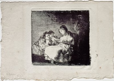 Nainen lukemassa kahdelle lapselle La lectura, 1819-1825 tekijältä Francisco de Goya