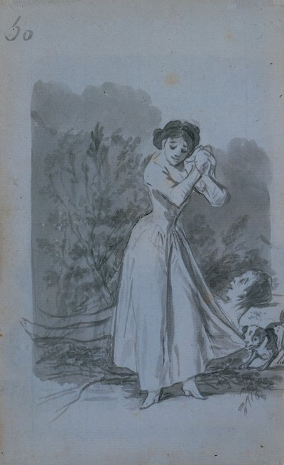 Nuori nainen vääntelemässä käsiään miehen alaston vartalon yli, 1796-97. tekijältä Francisco de Goya