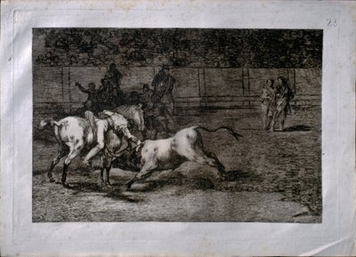Mariano Ceballos, nimeltään el Indio, tappaa härän ratsasta tekijältä Francisco de Goya