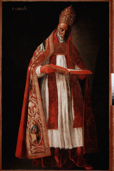Paavi Gregoire I Suuri eli vuoropuhelu (öljy kankaalle tekijältä Francisco de Zurbaran