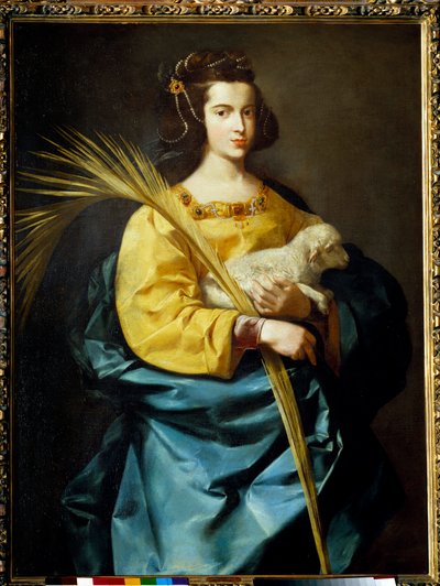 Francisco de Zurbaranin (1598-1664) esitys Saint Agnesin maalauksesta (esp.) 1600-luvun Privee Collection. tekijältä Francisco de Zurbaran
