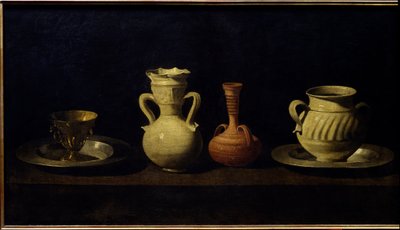 Asetelma, kupit ja maljakot. Francisco de Zurbaranin maalaus (1598 - 1664) tekijältä Francisco de Zurbaran
