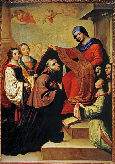 Neitsyt Marian laskeutuminen palkitsemaan Toledon Pyhän Ildefonson kirjoitus ... (maalaus kankaalle) tekijältä Francisco de Zurbaran