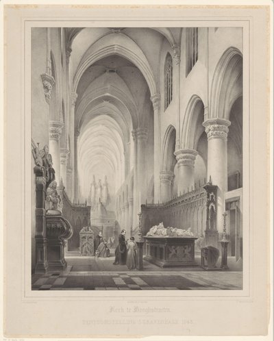 Pyhän Katariinan kirkon sisustus Hoogstratenissa Hooghstraetenin kirkko (otsikko esineessä) Näyttely Haag 1843 (otsikko esineessä) tekijältä Franciscus Bernardus Waanders