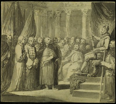 Tsaari Vasili IV Ivanovitš Shuisky ennen kuningas Sigismund III Vaasaa, 1700-luvun loppu. tekijältä Franciszek Smuglewicz