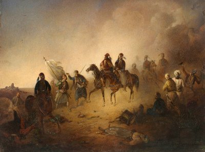 Markos Botzaris (Botsaris) (vers 1788-1823) Karpenisin taistelussa, yöllä 8. elokuuta tekijältä Franciszek Tomasz Tepa