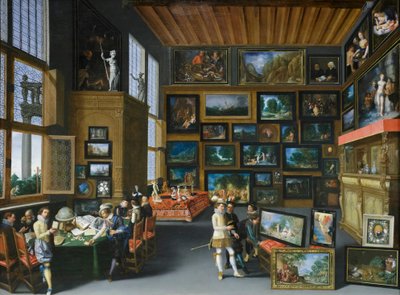 Cognoscenti kuvilla koristellussa huoneessa, noin 1620 (öljy tammelle). tekijältä Franco-Flemish School