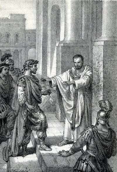 Milanon arkkipiispa Saint Ambrosius (Aurelius Ambrosius, Ambrogio di Milano (340-397) kielsi Rooman keisari Theodosius I:ltä (Flavius Theodosius) (347-395) pääsyn kirkkoon rangaistakseen häntä Thessalonikan verilöylystä vuonna 390 - Excommunicati tekijältä Franco Mistrali