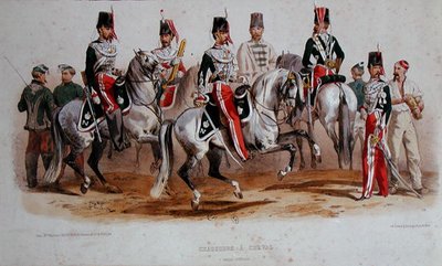 Ranskan ratsuväki toisen imperiumin aikaan (väri litho) tekijältä Francois Hippolyte (after) Lalaisse