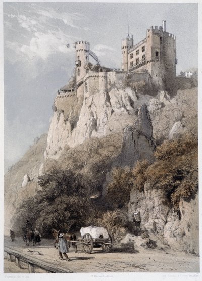 Chateau Rheinstein. "" Monumentaalinen ja viehättävä Rein"". Fourmaisin ja Stroobantin litografioita tekijältä Francois Stroobant
