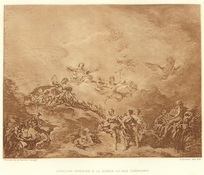 Apollo Preside a la Danse et aux Chansons (kaiverrus) tekijältä Francois (after) Boucher