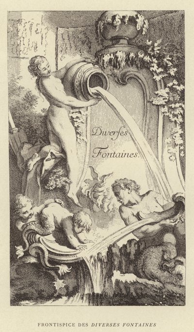 Monipuolisten suihkulähteiden etukuva (kaiverrus). tekijältä Francois (after) Boucher