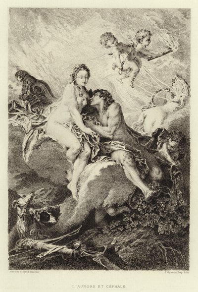 Aurora ja Cephalus (kaiverrus) tekijältä Francois (after) Boucher