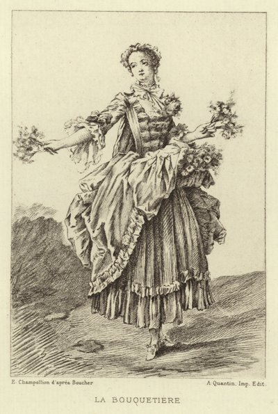 La Bouquetiere (kaiverrus) tekijältä Francois (after) Boucher