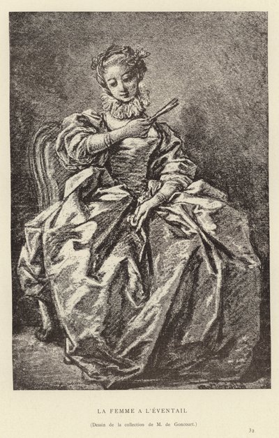 Nainen tuulettimen kanssa tekijältä Francois (after) Boucher