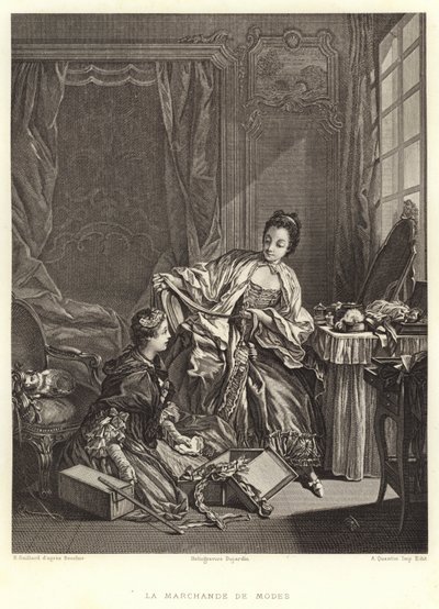La Marchande de Modes (kaiverrus) tekijältä Francois (after) Boucher