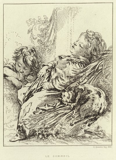 Nukkuminen (kaiverrus) tekijältä Francois (after) Boucher