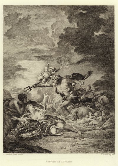 Neptune et Amymone (kaiverrus) tekijältä Francois (after) Boucher