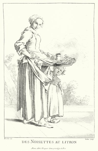 Pähkinöiden myyjä (kaiverrus) tekijältä Francois (after) Boucher
