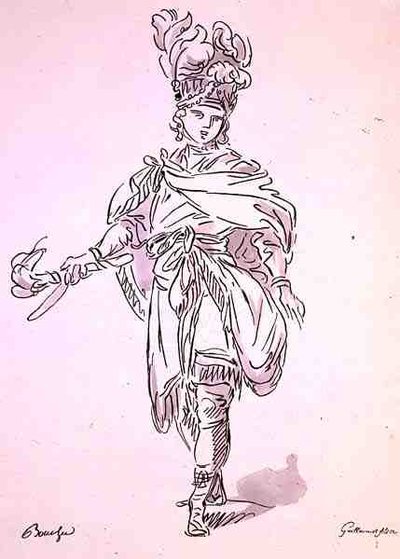 Oopperapuvut, Menus Plaisirs -kokoelmasta, A. Guillaumot Filsin faksimile (väriliitos). tekijältä Francois (after) Boucher