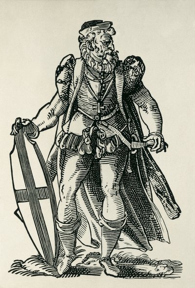 Teutonisen ritarikunnan ritari. Kuvitus Francois modiuksen ja Jost Ammanin teokseen "Cleri totius Romanae subiecti Ecclesiae". Frankfurt. 1585. Ksylografia. RANSKA. ILE-DE-FRANCE. Pariisi. Kansalliskirjasto tekijältä Francois & Amman Jost (1539 91) Modius