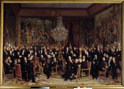 Ilta Louvressa Nieuwerkerken kreivin kanssa Lahjojen joukossa: Francois Marcellin Certain de Canrobert (1809-1895), Eugene Delacroix (1798-1863), Camille Doucet (1812-1895), Jacques Fromental Levy dit Halevy (162)9-179 , paroni Georges Haussmann ( tekijältä François Auguste Biard