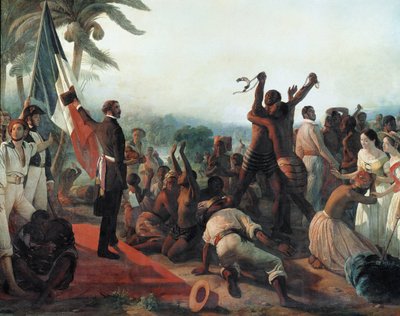 Julistus orjuuden lakkauttamisesta Ranskan siirtomaissa 23. huhtikuuta tekijältä François Auguste Biard