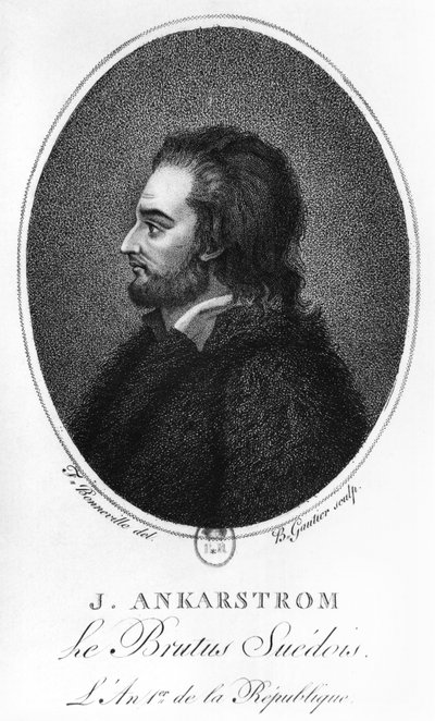 Johan Ankarstromin muotokuva, kaiverrus B. Gautier, 1792 tekijältä Francois Bonneville