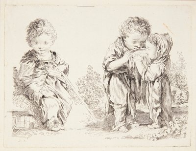 Lapsi istuu maanpalalla ja pienet maidon juojat tekijältä François Boucher
