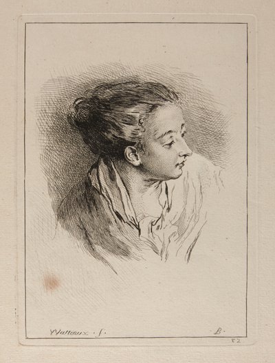 Taakse vedetyin hiuksin kuvatun naisen rintakuva tekijältä François Boucher