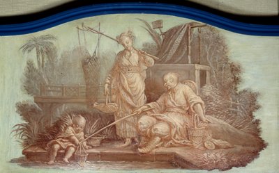 Chinoiserie: Kalastuskohtaus Kiinassa. Front de porte -piirrokset, Francois Boucher (1703-1770) tekijältä François Boucher