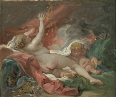 Danae, kirjoittanut Boucher, Francois (1703-1770). Öljy kankaalle. Mitat: 29 x 35 cm. Tukholman kansallismuseo tekijältä François Boucher