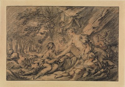 Diana lepäämässä metsässä nymfien kanssa tekijältä François Boucher