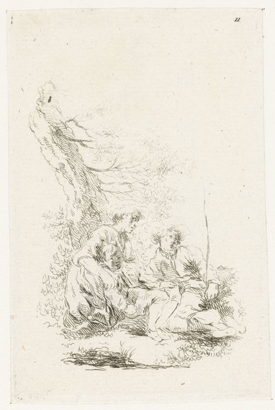 Kolme henkilöä istuu puun juurella tekijältä François Boucher