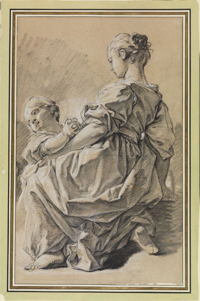 Polvillaan istuva nuori nainen lapsen kanssa tekijältä François Boucher